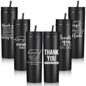 Rtteri 6 Pcs Employee Appreciation Gifts Christmas Thank You Tumblers Bulk for Women Men 16 oz Plastic Skinny Tumblers with Lids for teacher coworker Nurse(Appreciation)
