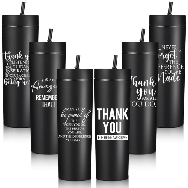 Rtteri 6 Pcs Employee Appreciation Gifts Christmas Thank You Tumblers Bulk for Women Men 16 oz Plastic Skinny Tumblers with Lids for teacher coworker Nurse(Appreciation)