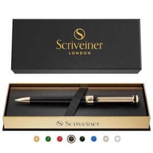 Scriveiner Black Lacquer Ballpoint Pen -Stunning Luxury Pen, Real Gold Plating, Schmidt Black Refill, Best Gift Set for Men & Women, Professional Executive Office, Nice Fancy...