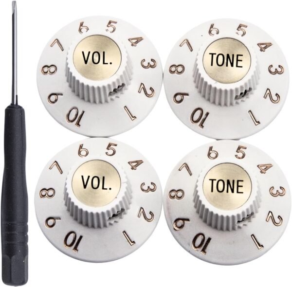 Set of 4 Witch Hat Knobs with Set Screw Guitar Bass Knobs 2 Volume 2 Tone Silver Gold Reflector and Screws Black Silver White for 72 Telecaster Custom or Guitar Amplifiers...
