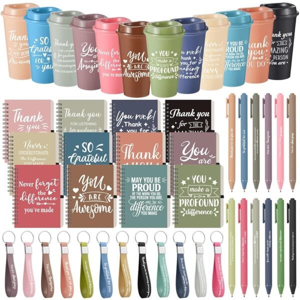 Skylety 12 Set Employee Appreciation Gifts Bulk Thank You Inspirational Gifts Set 16 oz Coffee Cups with Thank You Notebook Pen Keychains for Staff Team Teacher Coworker Friends...