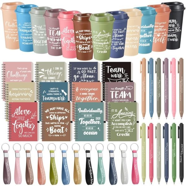 Skylety 12 Set Team Appreciation Gift Set Inspirational Employee Appreciation Gift Bulk 16 oz Coffee Cups with Team Notebook Pen Keychains for Staff Teacher Coworker Friends...