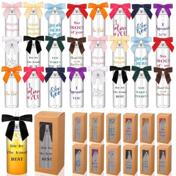 Skylety 24 Sets Employee Appreciation Plastic Cups with Lids Straw and Twist Bow MA PA PT Week Gifts Bulk 14oz Reusable Tumbler for Team Volunteer Staff Coworker