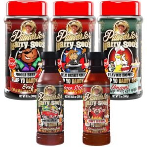 Slap Yo Daddy BBQ Original, Hot Burn Sauces (2 Sauces) 15oz and Moola Beef, Texas Brisket Magic and Flavor Bomb Umami (3 Rubs) 12oz Bundle