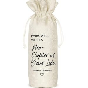 Socive New Job Gifts Wine Bag, Pairs Well With a New Chapter of Your Life, Job Gifr for Colleague, Coworker, Boss, Friends - Burlap Drawstring Wine Bag