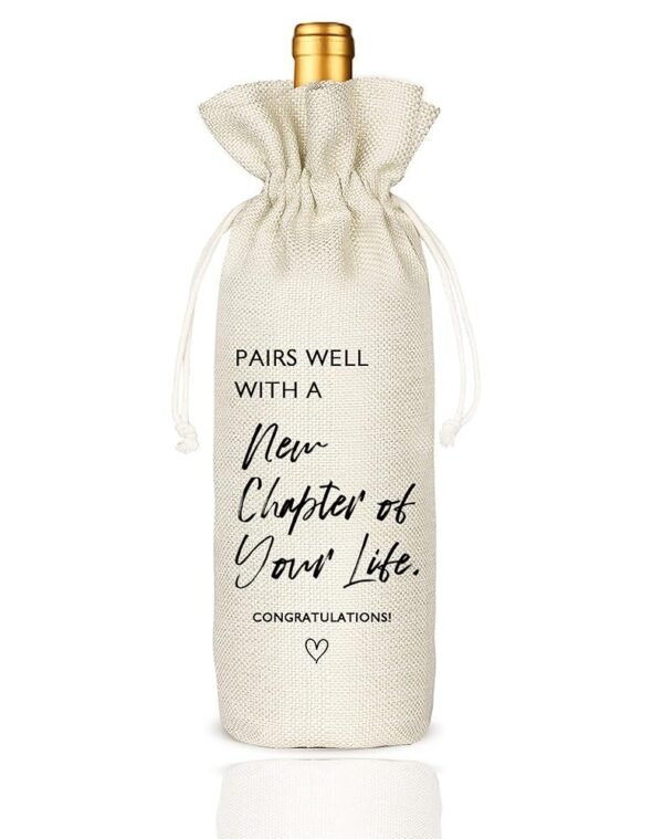 Socive New Job Gifts Wine Bag, Pairs Well With a New Chapter of Your Life, Job Gifr for Colleague, Coworker, Boss, Friends - Burlap Drawstring Wine Bag