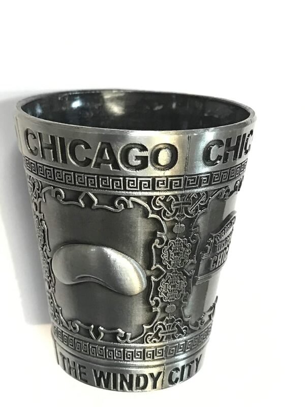 States Souvenir Metal Shot Glass Pewter Design - Texas Nashville Indiana Iowa ST. Louis Chicago Kentucky Ohio Illinois Collectible Metal Shot with Iconic Images (Chicago The...