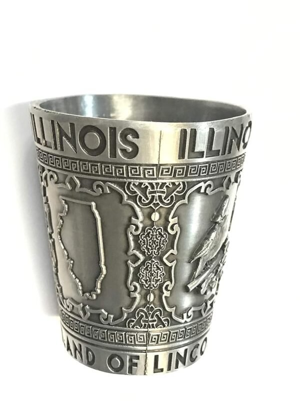 States Souvenir Metal Shot Glass Pewter Design - Texas Nashville Indiana Iowa ST. Louis Chicago Kentucky Ohio Illinois Collectible Metal Shot with Iconic Images (Illinois Land...