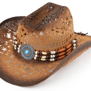 Straw Cowboy Hat for Women and Men, Western Cattleman Style, Wide Shapeable Brim