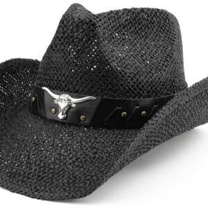 Straw Cowboy Hat for Women Men Sun Beach Western Cowgirl Hat