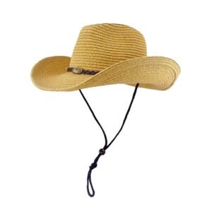 Straw Cowboy Hats Straw Cowgirl Hat Wide Shapeable Wide Brim Foldable Vacation Beach Sun Hat with Chin Strap
