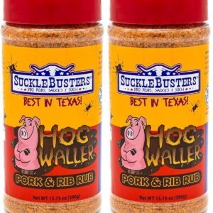 SuckleBusters Hog Waller: Texas Best Pork BBQ Rub, Sweet & Salty Seasoning for Pork Ribs, Butt, Chops, Gluten-Free, No MSG Shaker (13.75oz) (Pack of 2)