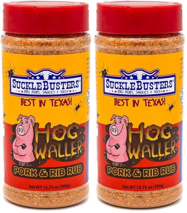 SuckleBusters Hog Waller: Texas Best Pork BBQ Rub, Sweet & Salty Seasoning for Pork Ribs, Butt, Chops, Gluten-Free, No MSG Shaker (13.75oz) (Pack of 2)