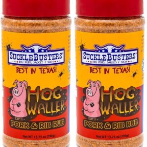 SuckleBusters Hog Waller: Texas Best Pork BBQ Rub, Sweet & Salty Seasoning for Pork Ribs, Butt, Chops, Gluten-Free, No MSG Shaker (13.75oz) (Pack of 2)