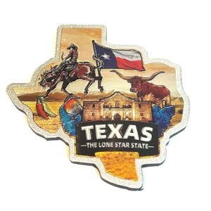 Sureg Dallas and Texas Souvenir Fridge Magnet Foil Design 1 Item (Texas Alamo and Flag Design)