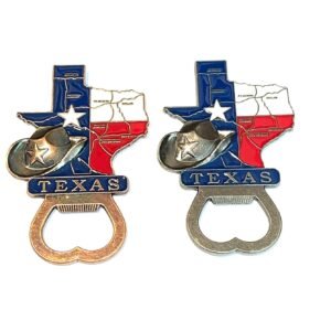 SUREG Texas State Map Cowboy Cowgirl Hat Fridge Magnet Beer Bottle Opener Set of 2