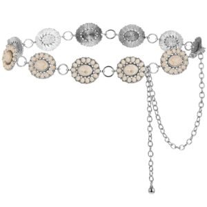 Tarpop Western Metal Concho Belt for Women Turquoise Concho Belts Oval Round Flower Adjustable Chain for Women Dresses Jeans