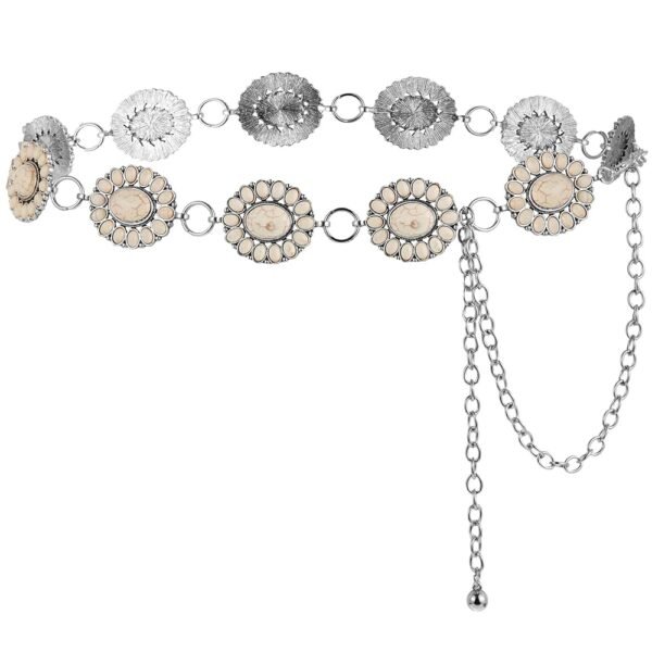 Tarpop Western Metal Concho Belt for Women Turquoise Concho Belts Oval Round Flower Adjustable Chain for Women Dresses Jeans