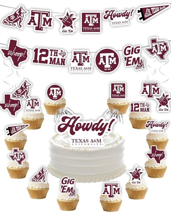 Texas A&M Party Supplies for TAMU Football, Birthday Gift, Graduation Party Banner and Cake Toppers (42 Pieces)(Texas A&M Aggies)