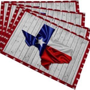 Texas Flag Cloth Placemats Linen Dinner Mats Map Stars Wipeable Set of 4 Placemats Table Pads Indoor Table Protectors Non Slip,12 * 18 Inch