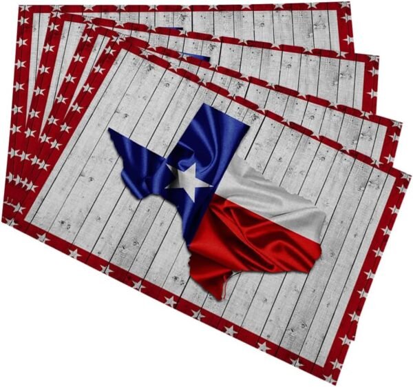 Texas Flag Cloth Placemats Linen Dinner Mats Map Stars Wipeable Set of 4 Placemats Table Pads Indoor Table Protectors Non Slip,12 * 18 Inch