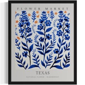 Texas Flower Market Poster Art Print Botanical Wall Art Painting, Pastel Floral State Decor for Living Room and Bathroom 37B (Texas Flower Market, 11 x 14 inches, Unframed)