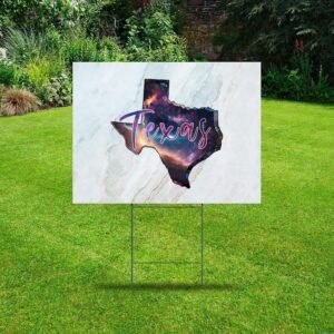 Texas Galaxy Stars Yard Signs with Stakes Party Decorations Props for Garage Sale 18x24 Inch Personalized Yard Lawn Sign US State Shaped State Map Corrugated Plastic Yard Sign...