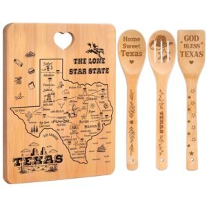 Texas Gifts Cutting Board and Spoons Set, Texas Souvenirs, Texas Kitchen Decor with State Map Design, Charcuterie and Serving Board, Home Sweet Texas Theme Gifts for Texas Lovers.