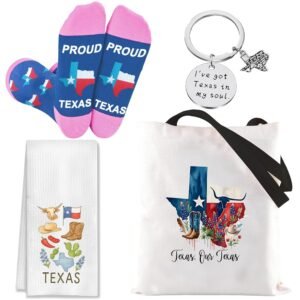 Texas Gifts for Women,4pcs Gift Set for City Lovers,Proud Flag Texas State Souvenirs with Funny Novelty Socks