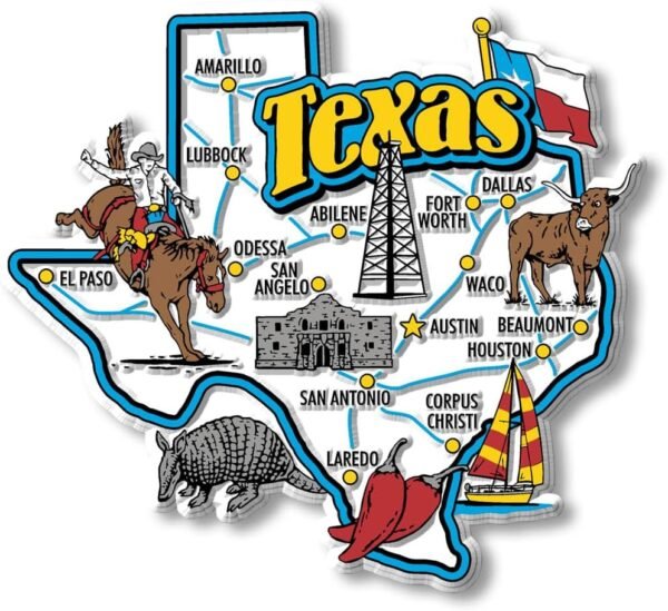 Texas Jumbo State Magnet by Classic Magnets, 4" x 3.7", Collectible 3D Rubber Vintage-Style Souvenirs and Gifts Made in The USA