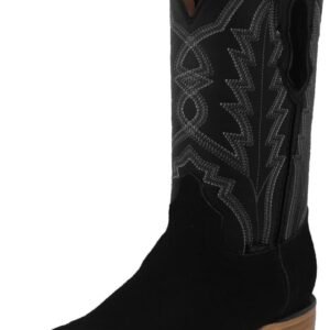Texas Legacy Mens Black Western Dress Cowboy Boots Classic Suede Leather Square Toe