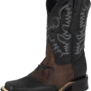 Texas Legacy Mens Black Western Leather Cowboy Boots Longhorn Bull Square Toe