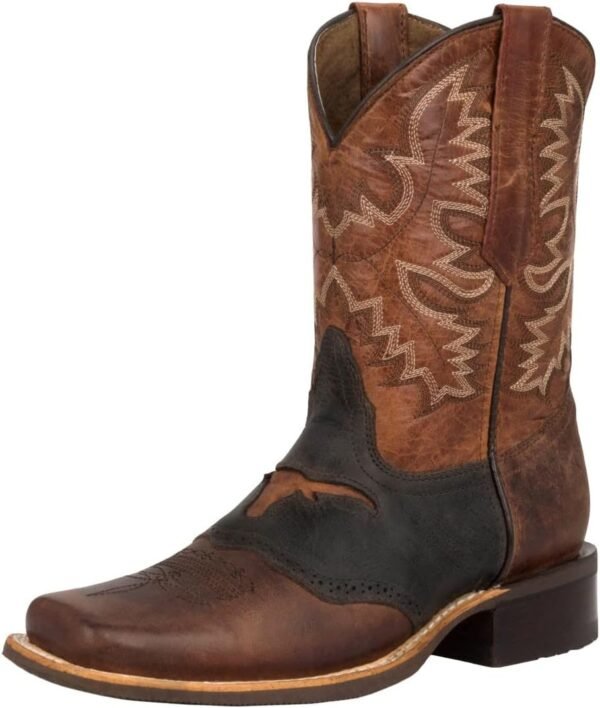 Texas Legacy Mens Cognac Western Leather Cowboy Boots Longhorn Bull Square Toe