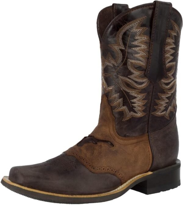 Texas Legacy Mens Dark Brown Western Leather Cowboy Boots Longhorn Bull Square