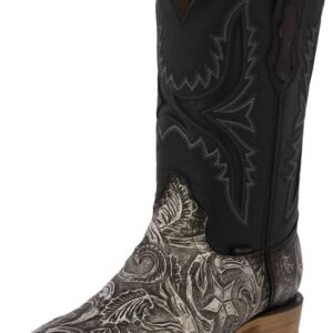 Texas Legacy Mens Natural Cowboy Boots Hand Tooled Leather Ranger Star Square Toe