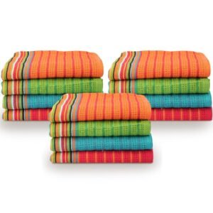 TEXAS LINEN CO. Kitchen Dish Towels, 100% Cotton Salsa Towels, Set of 12 (16x28 Inches), Multi Purpose Cooking Drying Restaurant Bar Cleaning Cloth Napkin, Highly Absorbent,...
