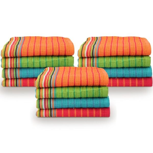 TEXAS LINEN CO. Kitchen Dish Towels, 100% Cotton Salsa Towels, Set of 12 (16x28 Inches), Multi Purpose Cooking Drying Restaurant Bar Cleaning Cloth Napkin, Highly Absorbent,...