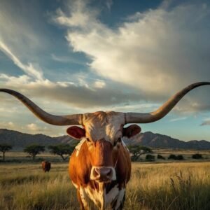 Texas Longhorn Bull Standing in Pasture Close Up Photo Photograph Cool Wall Art Print Poster 36x24