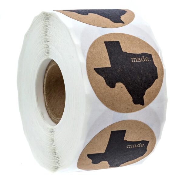 Texas Made Stickers - 500 Labels / 1.5" Round Homemade Craft State Label / Made in USA