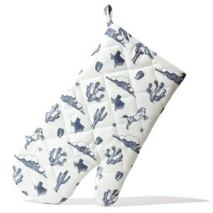 Texas Oven Mitt with Blue Horse Cactus Clouds and Sunburst Pattern - Texas Gift