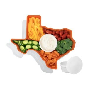 Texas Serving Tray - 6 Compartment Texas Snack Tray w/Dressing Cup. Great for Entertaining. Veggie & Fruit Platter
