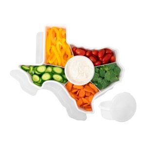 Texas Serving Tray - 6 Compartment Texas Snack Tray w/Dressing Cup. Great for Entertaining. Veggie Tray. Fruit Tray. Snack Tray. Entertaining Platter. Party Serving Platter,...