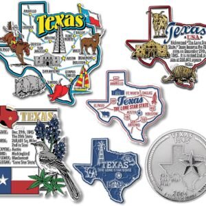Texas Six-Piece State Magnet Set by Classic Magnets, Includes 6 Unique Designs, Collectible 3D Rubber Vintage-Style Souvenirs and Gifts Made in The USA