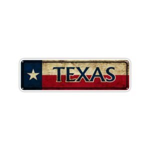 Texas State Flag USA Wall Art Gift Vintage Retro Look Street Metal Sign Street Sign 4x16 inches