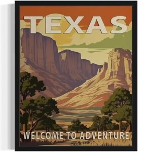 Texas State Scenery Poster Art Print, Retro States Landscape Wall art Decor, Adventure Mountain and Scenery Painting for Bedroom, Living Room 42 (Texas, 8 x 10 inches, Unframed)
