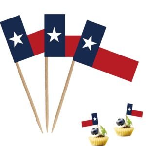 Texas Toothpick Flag Texas State Small Mini Cocktail Fruit Cupcakes Toppers Food Stick Flags Decorations,100 Pack