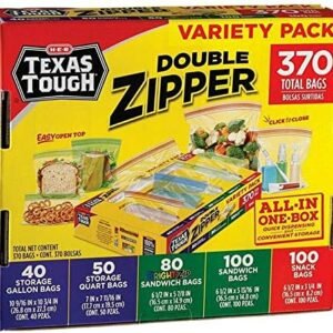 Texas Tough Storage Bag Variety 370 Bags Double Zipper Bags All in One Box Variety Food Bags Gallon Quart Sandwich Snack Size Combination