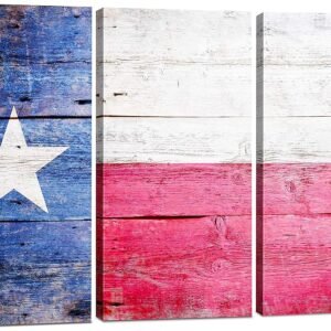 Texas Wall Art Canvas Decor 24x36, Rustic Wooden Themed Texas Star Artwork for Living Room, Bedroom, Office, Home Decor & Gift