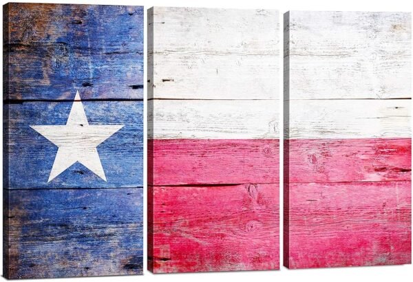 Texas Wall Art Canvas Decor 24x36, Rustic Wooden Themed Texas Star Artwork for Living Room, Bedroom, Office, Home Decor & Gift
