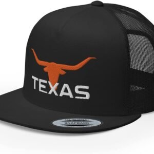 Texas Western Orange Longhorn Trucker Hat Flat Bill High Crown Cowboy Farm Country Rodeo Ranch Cap